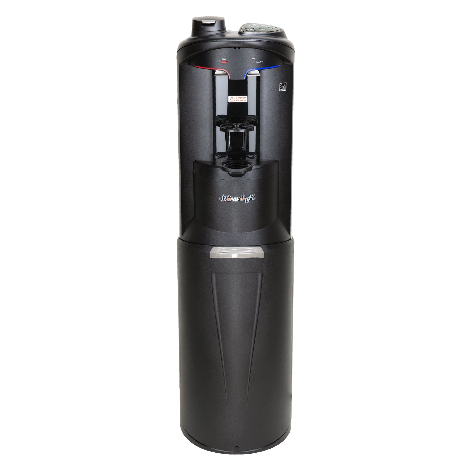 Storm Cafe black water black cooler dispenser front view — hot and cold water