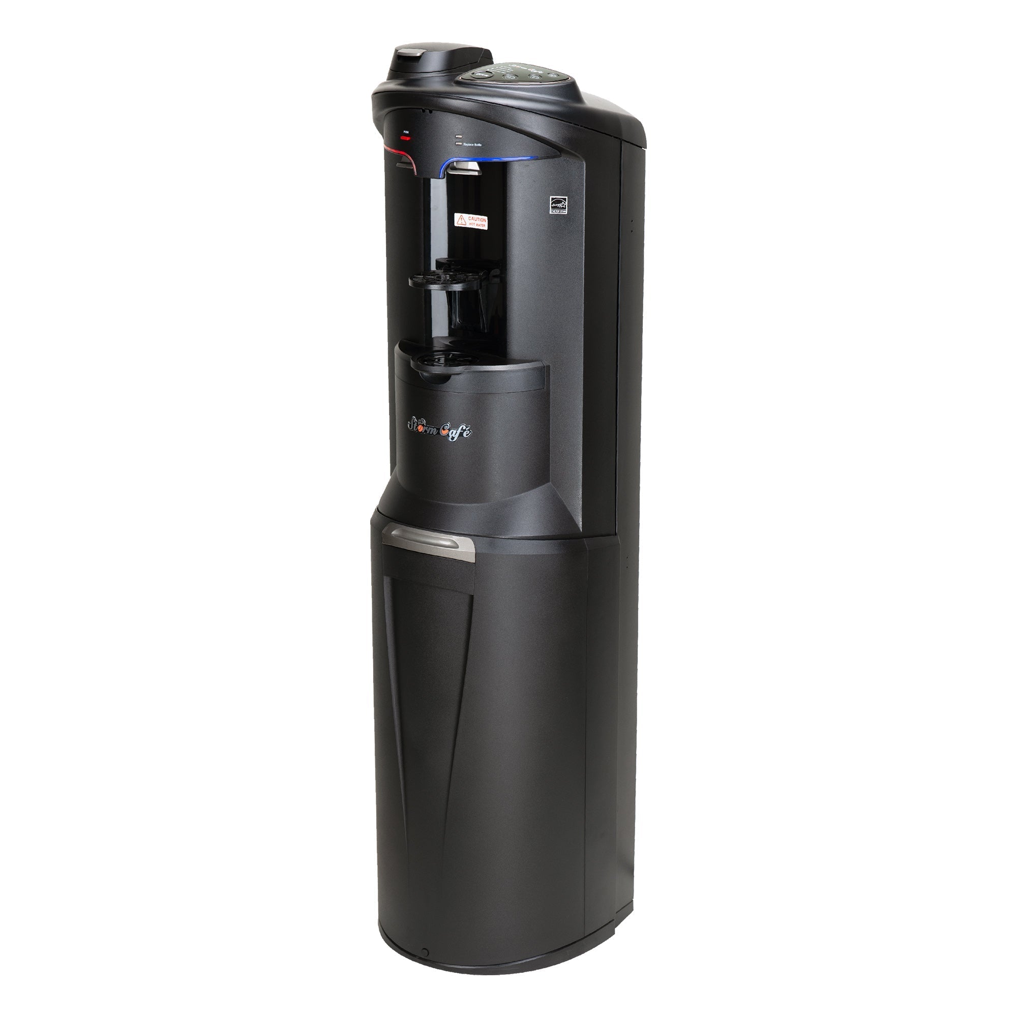 Storm Cafe black water cooler dispenser left view — hot and cold water